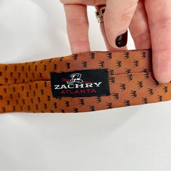 YSL Burnt Orange Crown Print Men’s‎ Modern Silk Neck Tie Zachary’s Atlanta - Picture 6 of 6